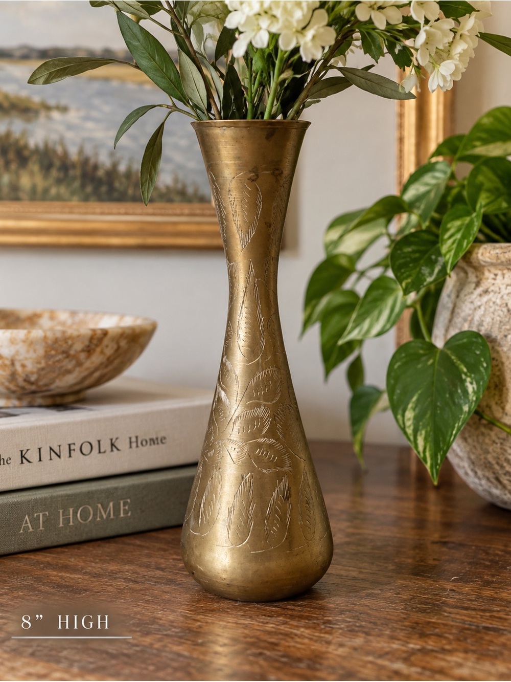 Vintage Brass Leaf Engraved Decorative Vase - stunning!!